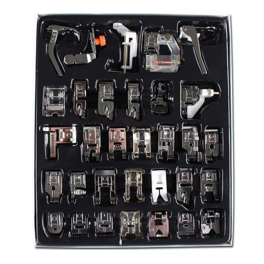 32 Pieces Professional Sewing Machine Presser Feet Set Low Shank Snap-on Foot Kit Sewing Machine Household Accessories Set Multifunctional Presser Foot Accessory Set for Brother, Singer