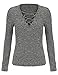 ROMWE Women's Long Sleeve Bodycon Tee Shirt Deep V Neck Lace Up Top