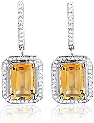 14k White Gold Natural Amethyst Citrine Crystal Diamonds Drop Dangle Earrings