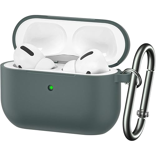 BRG for Airpods Pro Case,Soft Silicone Skin Cover Shock-Absorbing Protective Case with Keychain for Apple Airpods Pro [Front LED Visible] (Blackish Green)