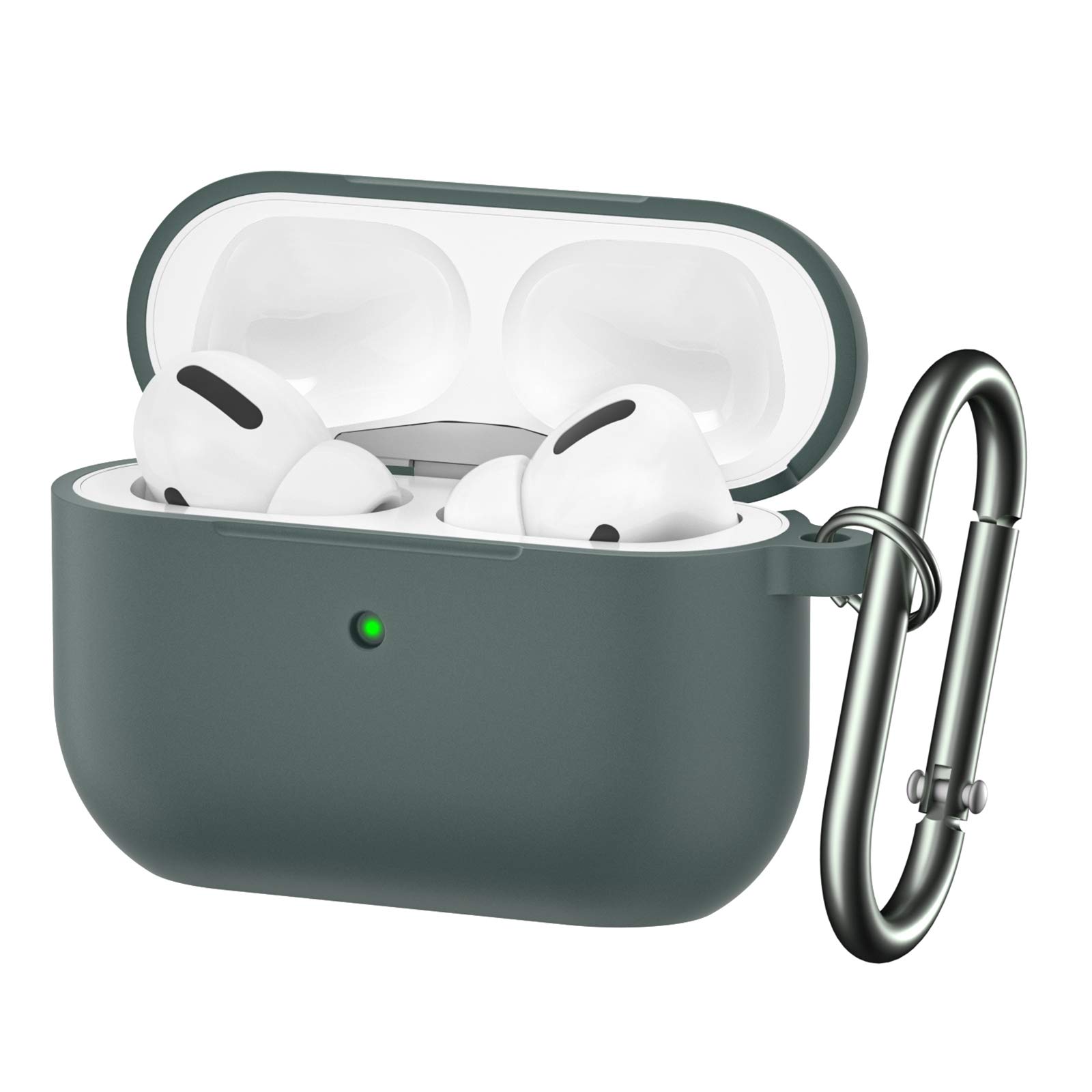 BRG for Airpods Pro Case,Soft Silicone Skin Cover Shock-Absorbing Protective Case with Keychain for Apple Airpods Pro [Front LED Visible] (Blackish Green)