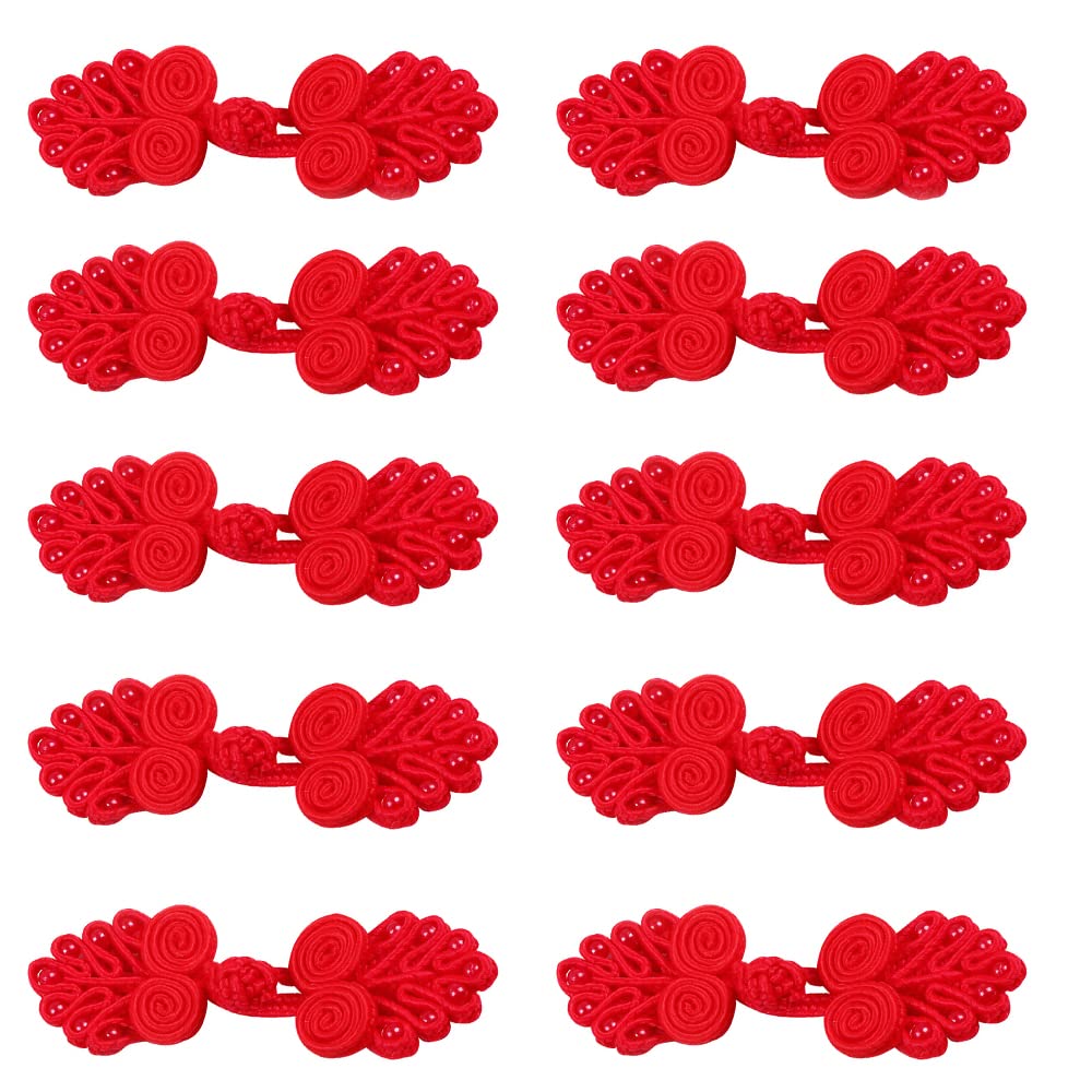 CENPEK 10 Pairs Chinese Knots Frog Buttons Closure Sewing Fasteners for Sweater Cloak Coats Scarf Cardigan and Costumes Outfit Sewing-Red