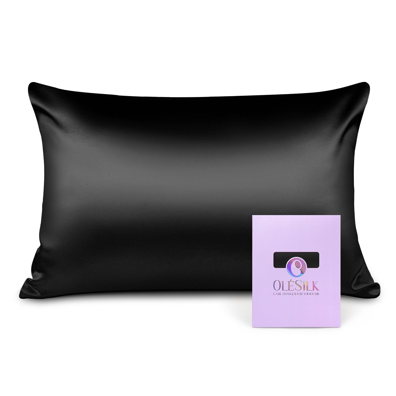 OLESILK 100% Silk Pillowcase for Hair and Skin, Both Sides 16 Momme Real Natural Mulberry Silk, with Hidden Zipper and Gift Box, 1pc, Black, 50x75cm
