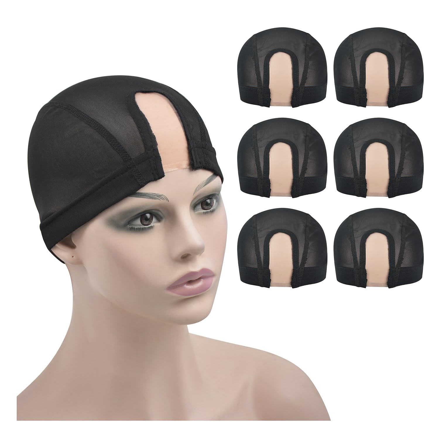 6 Pcs Mesh Dome Wig Caps U Part Wig Caps with Lace Net for Making Wigs (Black L) โ image 1