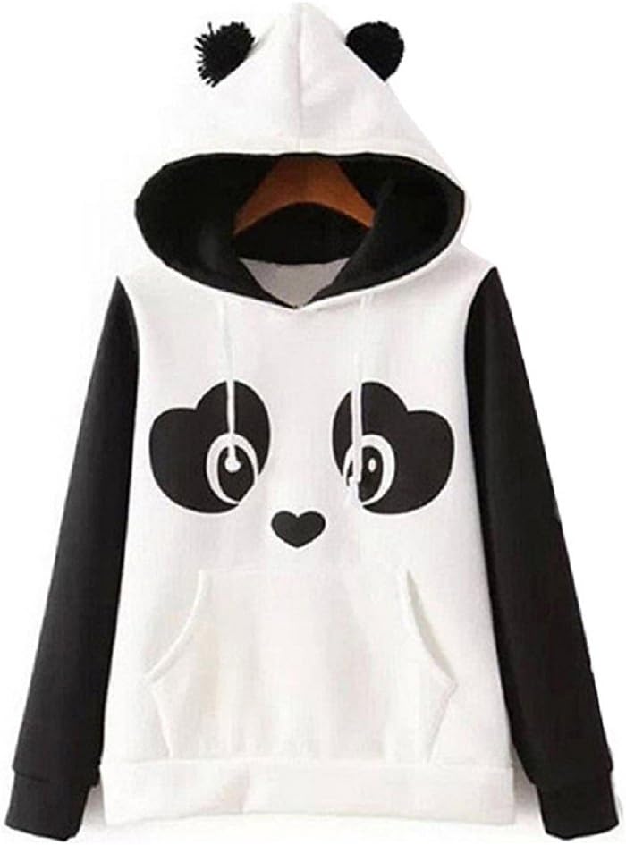 Niceskin Lovely Panda Printed Kids Girls Teenage White Black Fleece Hoodie Tops Pullover