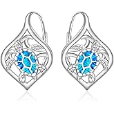 Sea Turtle Earrings for Women Blue Opal Turtle Earrings Sterling Silver Wave Tortoise Dangle Cute Animal Sea Hawaii Jewelry Birthday Christmas Gifts