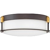 Hinkley Colbin 3233OZ Medium Flush Mount Ceiling Light, Decorative Knurled Knobs, Etched Opal Glass, Oil Rubbed Bronze