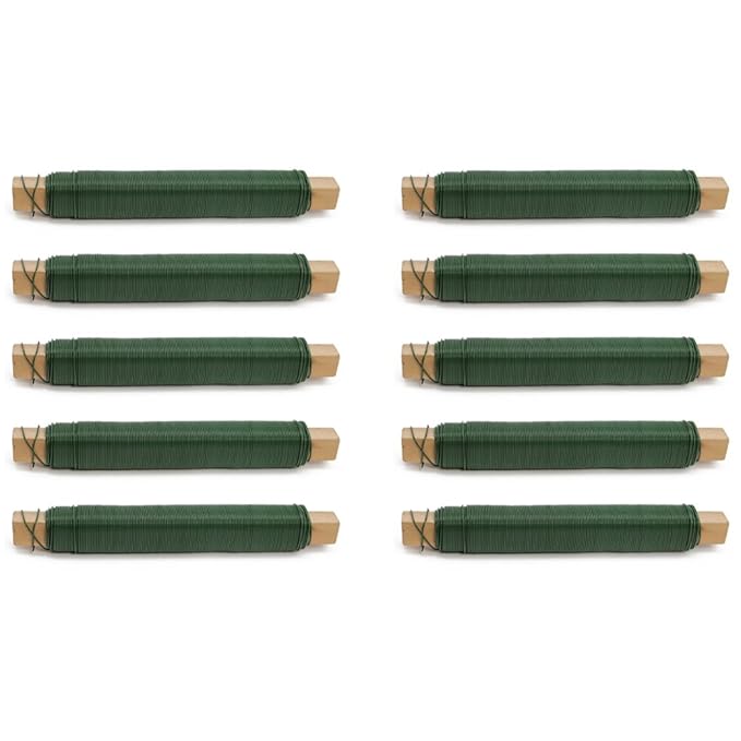 com-four® 10x Blumenwickeldraht Bindedraht grün, Stärke 65mm, 1000g, je 100g auf Einem Holzstab gewickelt (10 Stück - grün)