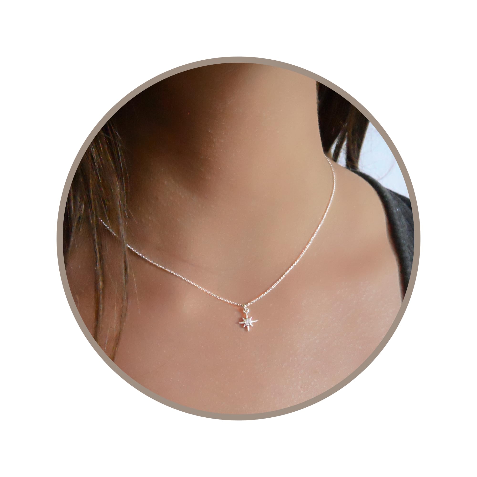 Photo 1 of Annika Bella Star Necklace, Tiny Cubic Zirconia North-Star Pendant, 925 Sterling Silver Chain, Celestial Necklaces, Womens Jewelry, Gift for Her (1pc)