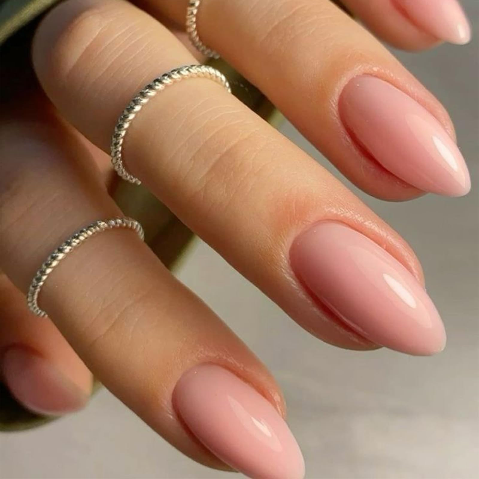 Modelones Pink Press on Nails Almond, Spring Easter Medium Fake Nails, Reusable Nail Kit with Nail Glue Adhesive Tabs Mini Nail File, Nails Press Ons 32Pcs 16 Sizes, Women Girl Gift - Image 2