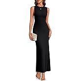 KIFOVEN Women's Round Neck Sleeveless Bodycon Ruched Textured Party Maxi Dresses