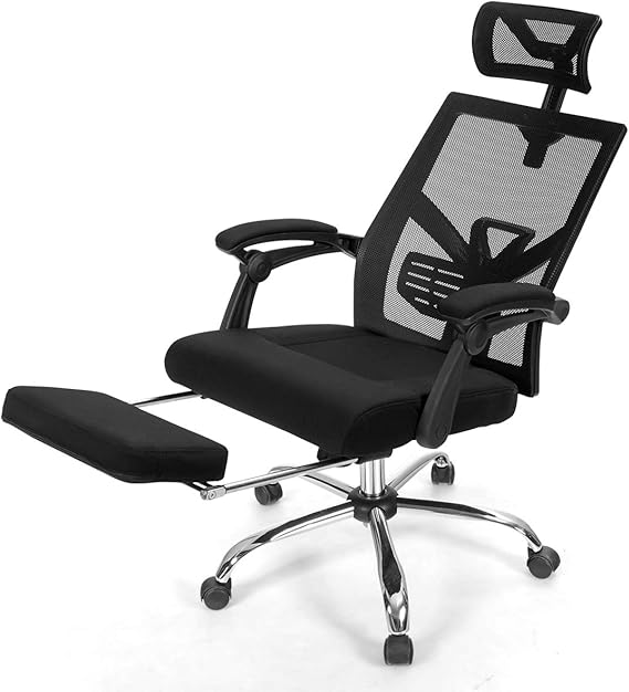 Costway Silla de oficina con ruedas reclinable con reposa pies