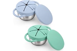 BUSOHA 2 Pack Stainless Steel Toddler Snack Cups - 9 OZ Spill-Proof Baby Snack Containers with Silicone Catcher and Lid Travel Snack Containers for Kids Food Grade Silicone Dishwasher Safe