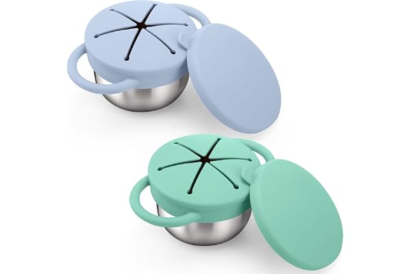BUSOHA 2 Pack 9 oz Spill Proof Stainless Steel Toddler Snack Cups | Food-Grade 304 Stainless Steel and Silicone,Spill-Proof Snack Containers,Easy-Grip Handles,Dishwasher Safe,Car,Travel
