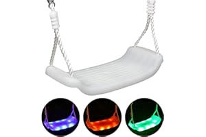 OMNISAFE LED Lighted Swing with Adjustable Rope Plastic Coated Tree Swing for Indoor Outdoor