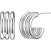 SWEETV Chunky Gold Earrings for Women 14K Plated Gold Statement Earrings Small Gold/Silver Hoop Earrings Trendy Open Hoop Earrings for Women Tiny Huggie Hoop for Adult