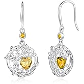 FANCIME Tree of Life Dangle Drop Earrings 925 Sterling Silver Dainty Round Gemstone Birthstone Earring Fine Jewelry Birthday Mothers Day Gifts for Her Women
