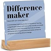 Difference Maker Gifts for Teacher Coach Mentor Boss Leader, Acrylic Sign 4x4 Inch, Appreciation Gifts for Coworkers Employee, Positive Affirmations Acrylic Sign With Wooden Stand for Desk Table Shelf