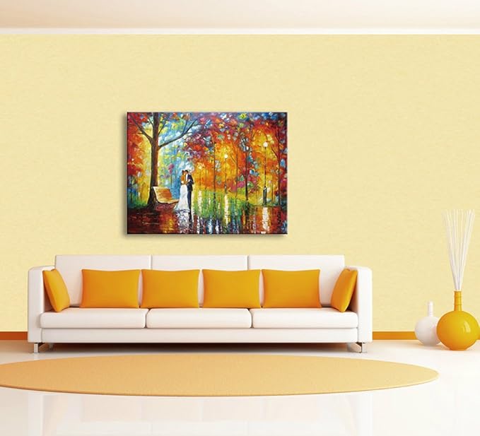 Amazon Com Lovers Canvas Wall Art Couple Kissing In The Park Artwork Romantic Painting For Living Room Bedroom Office Decorations Wall Decor Canvas Prints Stretched And Framed Ready To Hang 12x16inch 30x40cm 1pc Posters