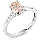 Gem Stone King 10K White Gold Gemstone Birthstone and White Diamond Engagement Ring | Oval 8X6MM | Wedding Anniversary Promise Ring For Women | Available In Size 5, 6, 7, 8, 9