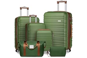 LARVENDER Luggage Sets 6 Piece, Expandable Hardside Carry on Suitcase Set with Spinner Wheels, Lightweight Rolling Luggage for Men and Women with TSA Lock, Green