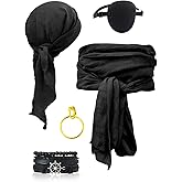 Verceco Men Pirate Costume Accessories Set for Women Bandana Headband Head Scarf Sash Belt Pirate Jewelry 5pcs