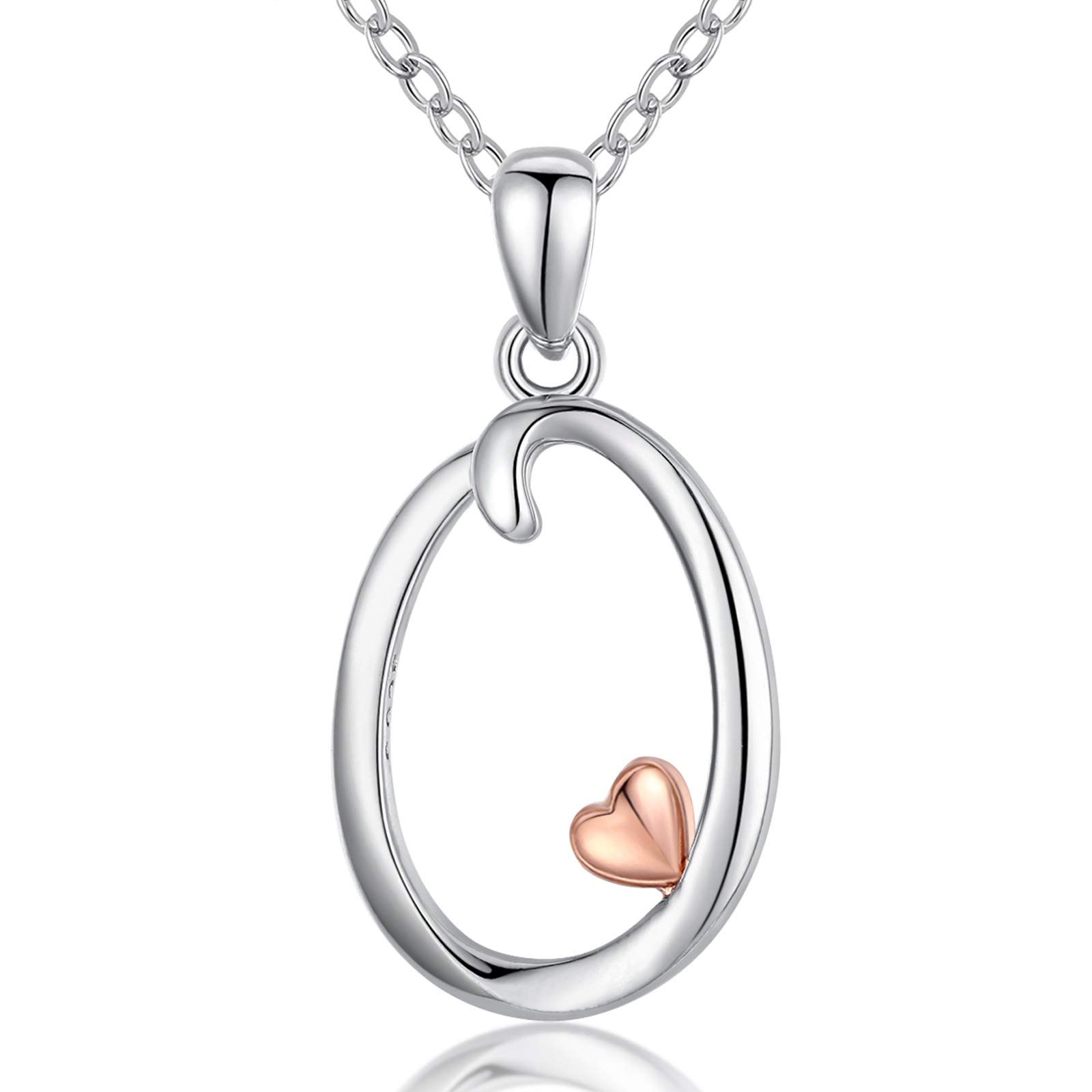 CELESTIA Initial Necklace Sterling Silver Necklace with Initial Rose Gold Heart Pendant Personalised Jewellery for Women, Friend Gifts for Women