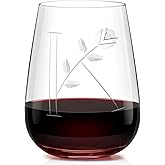 Alterf Hand-Crafted Crystal Stemless Wine Glasses - Exquisite Hand-Blown Lead-Free Red Wine Tumblers 16 Oz - Personalized Letter 'K' Initial Engravings, Monogrammed Wine Gifts For Women and Men