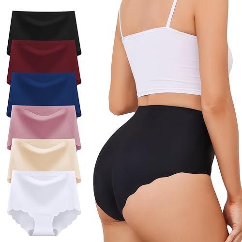 TDONE Seamless Knickers for Women, Breathable High Waisted Seamless Underwear Comfortable No Vpl Show Panties Soft Moisture Wicking Wavy Edges Knickers Full Coverage Briefs Multipack(6 Pack)