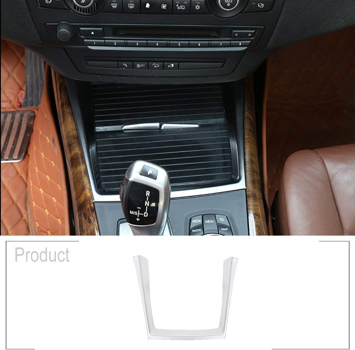 Silver Interior Center Console Cup Holder Trim For BMW X5 E70 X6 E71