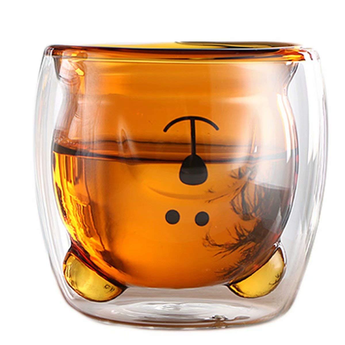 Double Wall Glass Coffee Cup Christmas Tree Small Bear Milk Design Creative Birthday Gift Valentine's Day Romantic (Brown Bear)