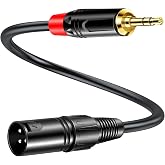 Sairps XLR to 3.5mm Balanced Cable Adapter, XLR Male Mono to 1/8 inch Mic Audio Cord for Camcorders, DSLR Cameras, Computer Recording Device and More - 1ft