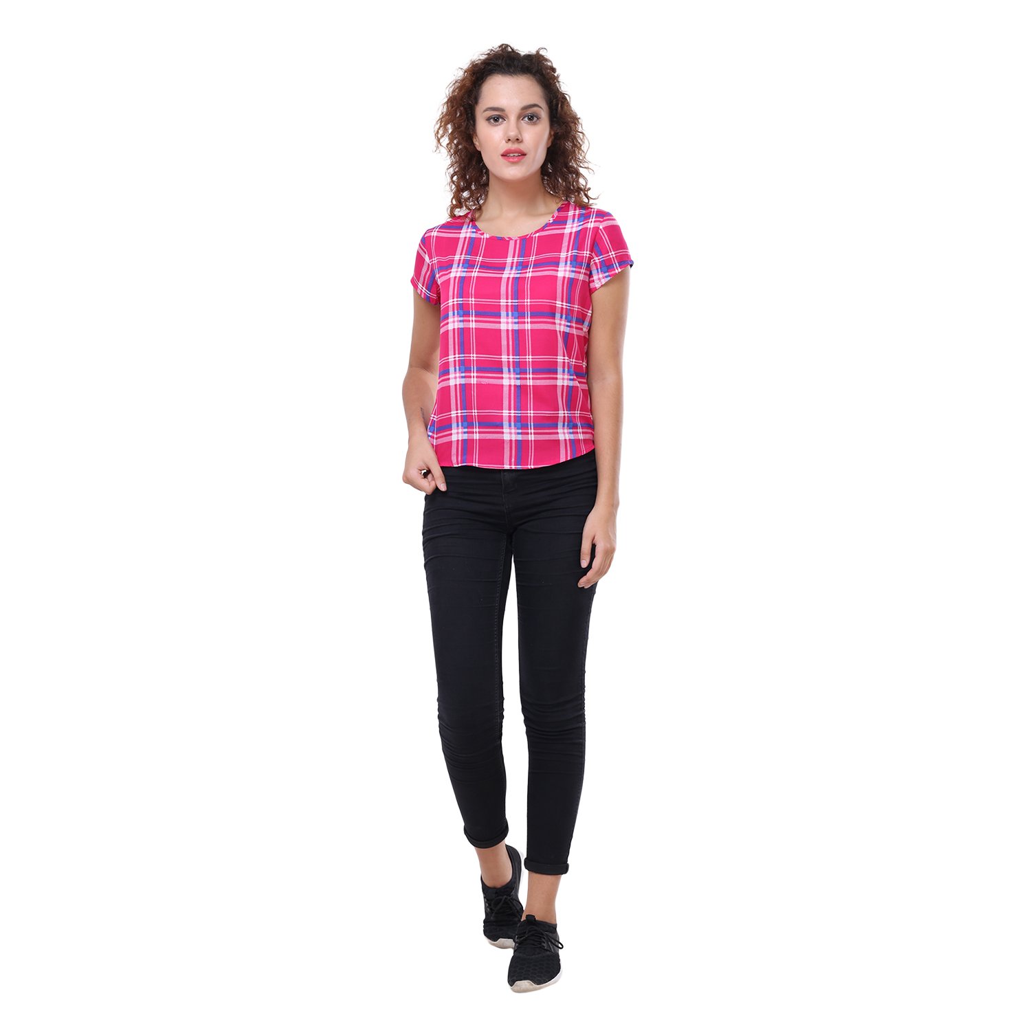deewa pink & blue check top