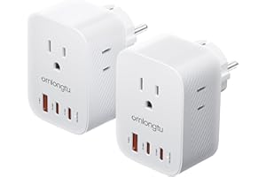 ORNLONGTU 2 Pack Type E F Plug Adapter, 20W Germany France Travel Power Adapter with 3 USB Ports(2 USB C) 4 Outlets, South Korea Outlet Adapter for US to Europe EU Spain Iceland Greece Paris German French Korea