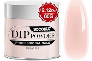 SOCORIA Translucent Dip Powder Colors - Nude Pink Acrylic Dipping Powder for French Nail Art - DIY Manicure Salon at Home - Easy to Use - 2.1oz