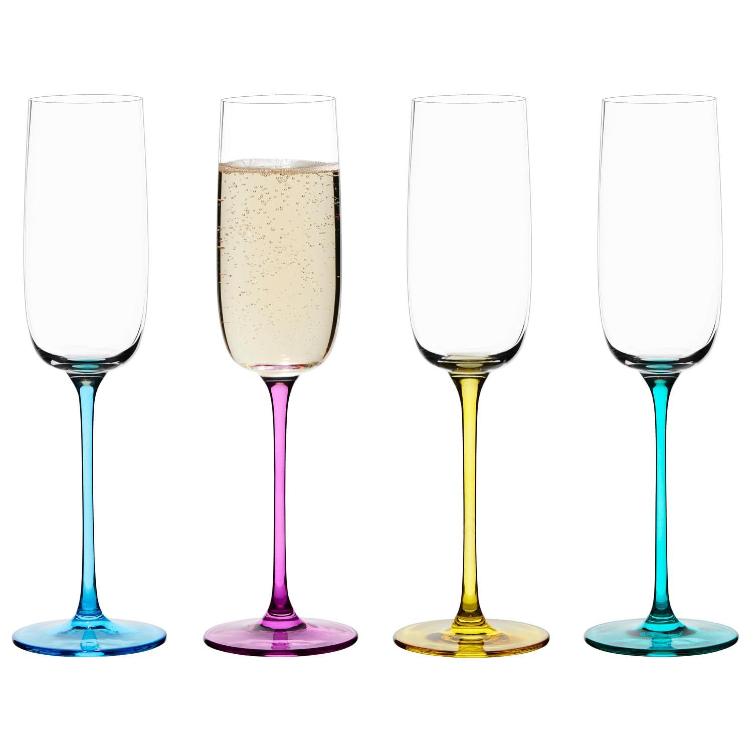 Anton Studio Designs Gala Handmade Champagne Flutes Perfect Party Tableware for Weddings and Celebrations - 200 ml - Multi-Coloured - Set of 4 Elegant Champagne Glasses