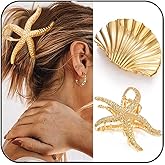 CAKURE Seashell Hair Clip Gold Starfish Hair Claw Clips Beach Claw Clips Hair Accessories for Women (Pack of 2) (a-gold)