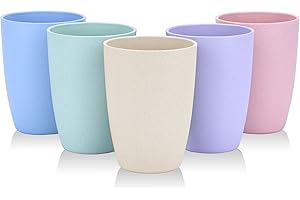 LuckyZone Wheat Straw Unbreakable Cup (12 oz) - Reusable Drinking Glasses Set of 5 - Dishwasher Safe Tumbler - BPA Free & Eco-Friendly (5Pcs)
