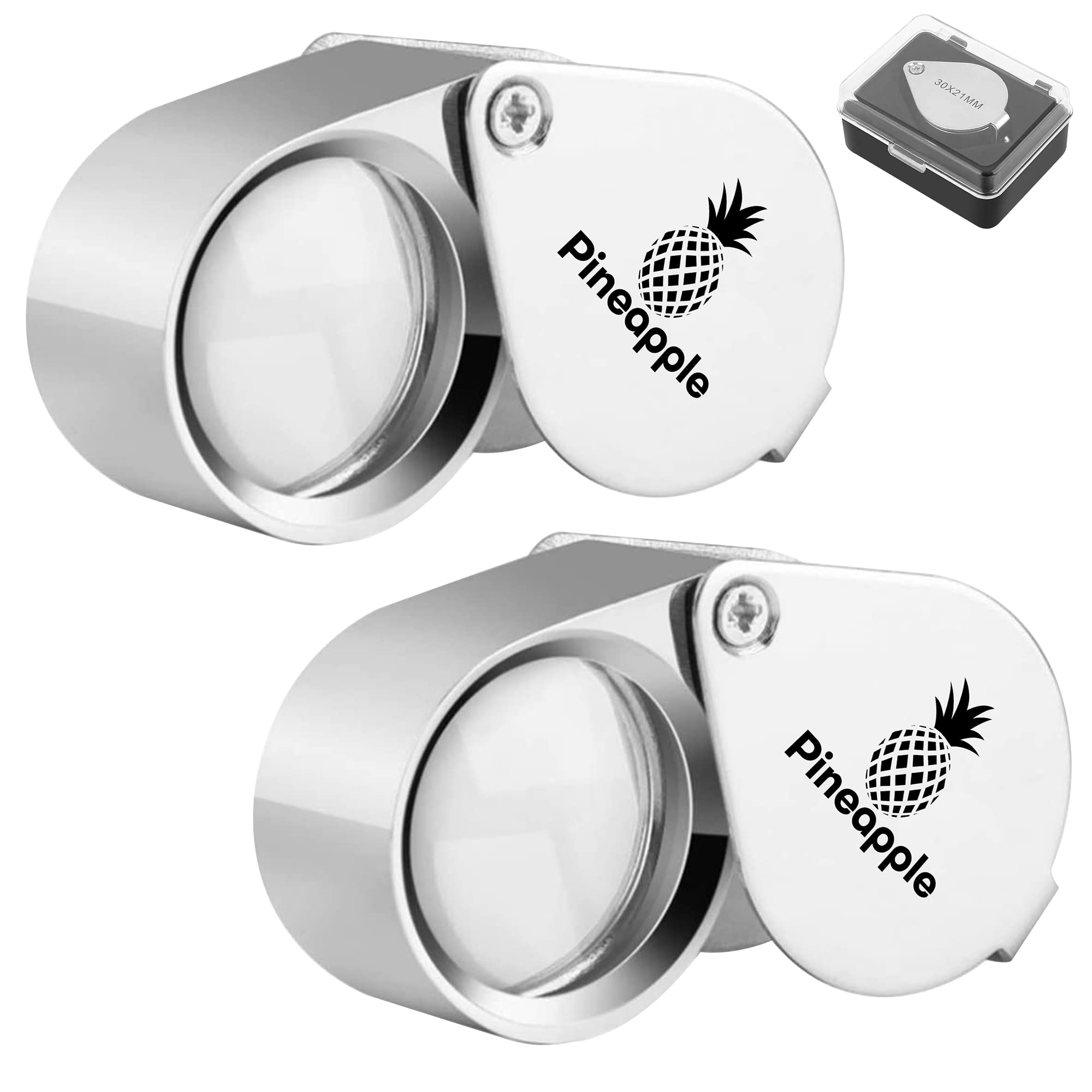 PINEAPPLE [2 Pack] 30X Jewelers Loupe Pocket Magnifying Glass Jewelry Loop Small Foldable Magnifier Eye Lens for Coins, Plants, Gems, Diamonds