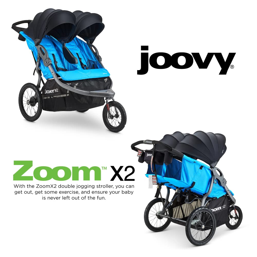 Joovy Zoom X2 Lightweight Performance Double Jogging Stroller Featuring Extra-Large Pneumatic Tires with Air Pump Included, Locking and Swiveling Front Tire, and Easy One-Handed Fold, Glacier