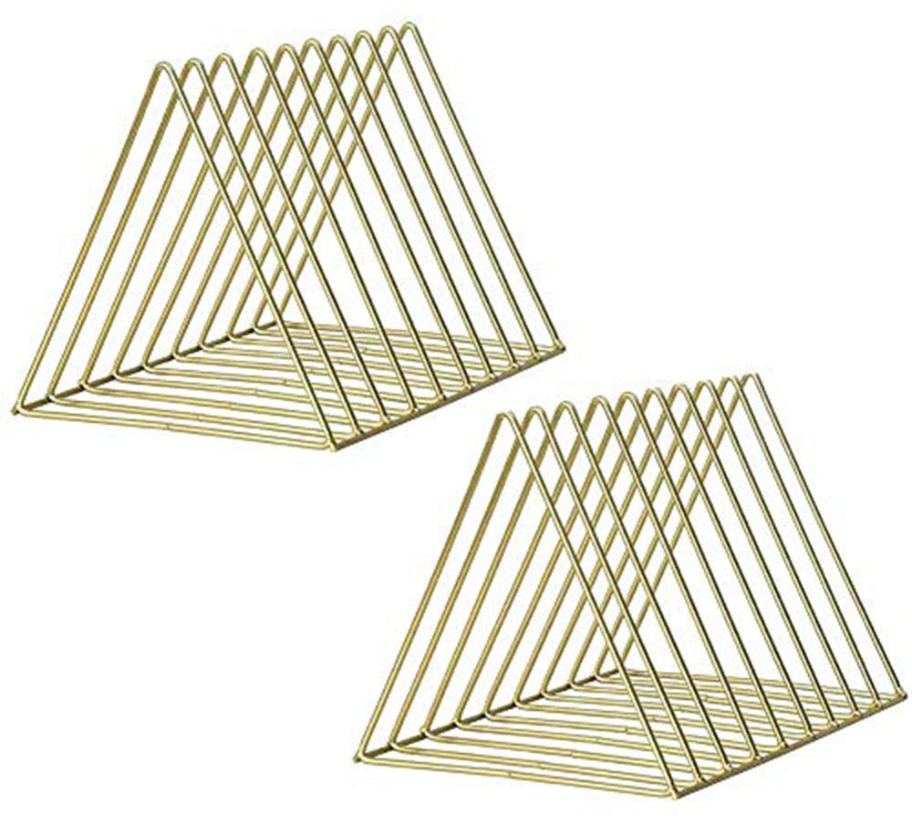 Beihaoer 2 pcs Magazine Newspaper Holders, Desktop Iron Storage Rack Bookshelf Multifunction Triangle File Organizer Decor Home Office Bookcases (Gold)