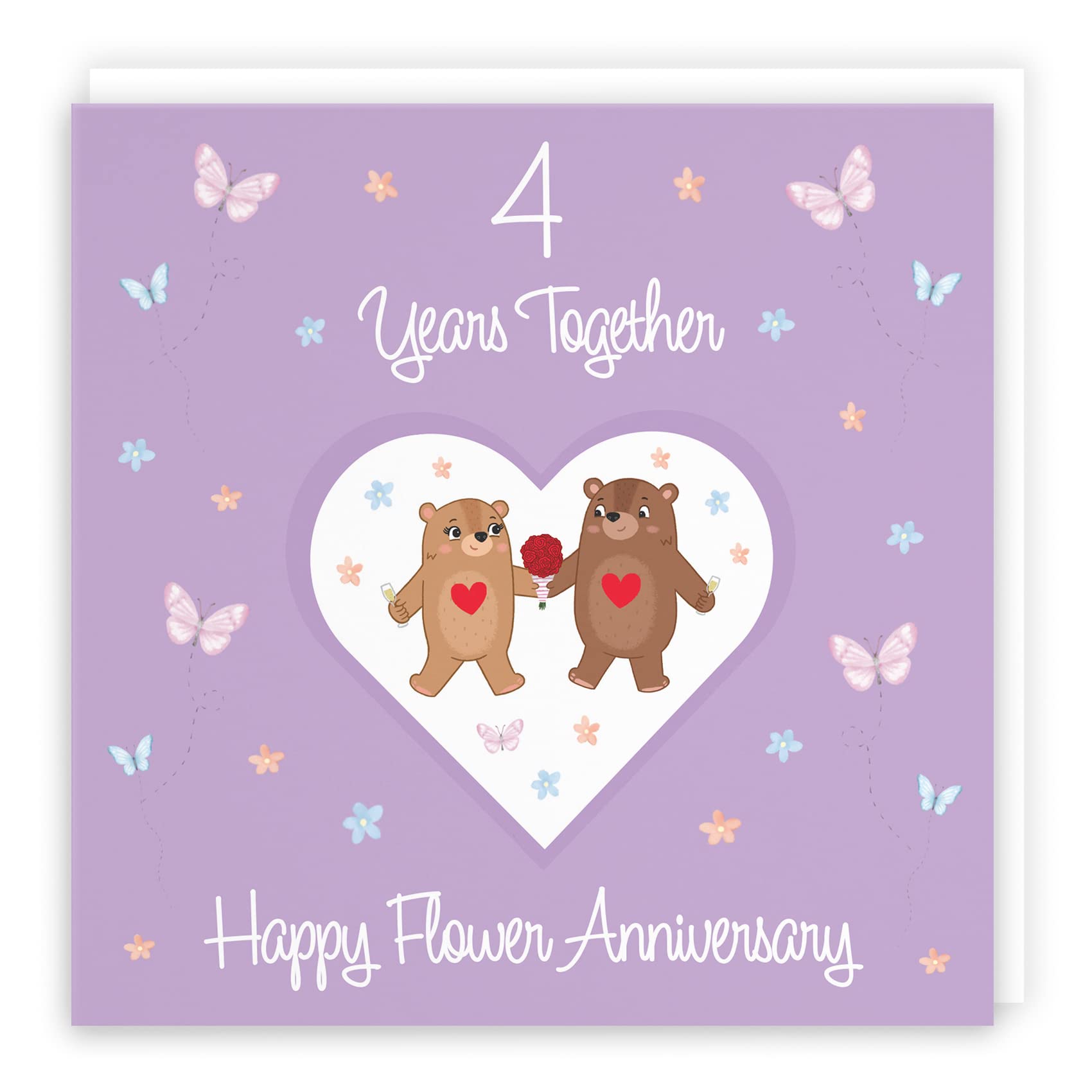 Hunts England - 4th Anniversary Card For Him Or Her - 4 Years - Flower Anniversary - Romantic Meadows - Fun Card - Fourth Anniversary Card For Couples, Boyfriend, Girlfriend, Husband, Wife, etc. — image 1