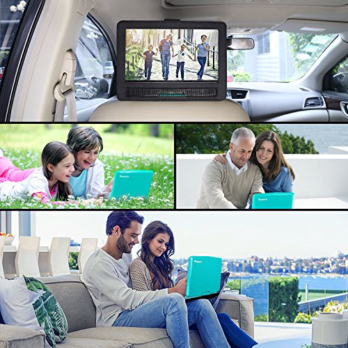 101-Inch-HD-Screen-Portable-DVDCD-Player-for-Kids-with-5-Hour-Built-in-Rechargeable-Battery-and-Headrest-Mount-Case-Light-Teal-Blue