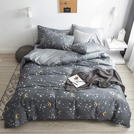 Amazon Com Geometric Duvet Cover Set Moon Star Print Queen Bedding Set Cotton Duvet Comforter Cover Set 3 Piece Modern Reversible Bedding Collection 1 Duvet Cover With 2 Pillowcases Geometric Bed Set Kitchen