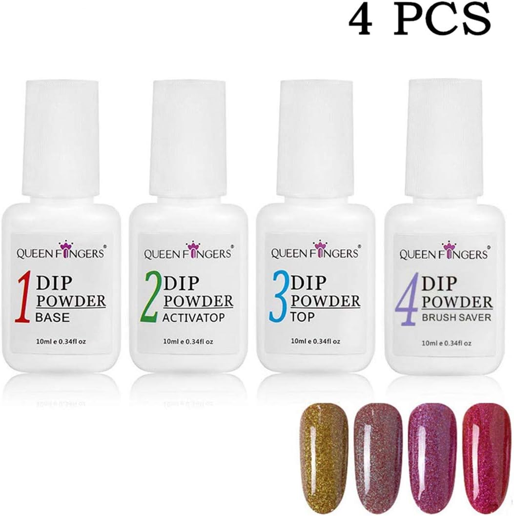 Dip Powder Nail Kit with Activator, Base-Top Gel Nail Art Acrylic-Nail Manicure Pedicure Gel Polish No UV Lamp Needed (4 Pcs Set)