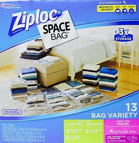 Ziploc Space Bag- Vacuum Seal Bag- 13 Bag Variety- 4 Travel, 2 Med, 5 Lrg, 2 XL