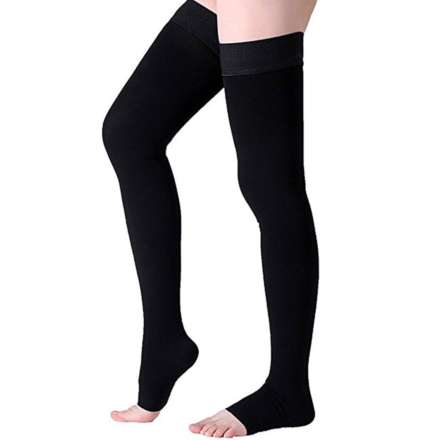 PEDIMEND Thigh High Compression Stockings (1PAIR) | Anti-Fatigue Slimming Compression Socks | Best for Varicose Veins, Edema, Pregnancy (Black)
