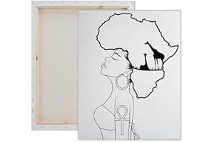 Essenburg Pre Drawn Canvas LADY AFRICA Paint Kit | Adult & Teen Sip and Paint Party Favor | DIY Date Night Couple Activity (M 11X14 CANVAS ONLY)