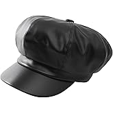 Lopsity Women Newsboy Hats 8 Panel Vintage PU Leather Visor Beret Baker boy Cap Cabbie Hat for Women/Men