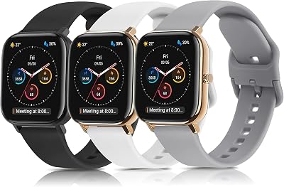 WOOZ 3 Pack 20mm Silicone Bands for Amazfit GTR 42mm GTS 2 Mini Bip (Black